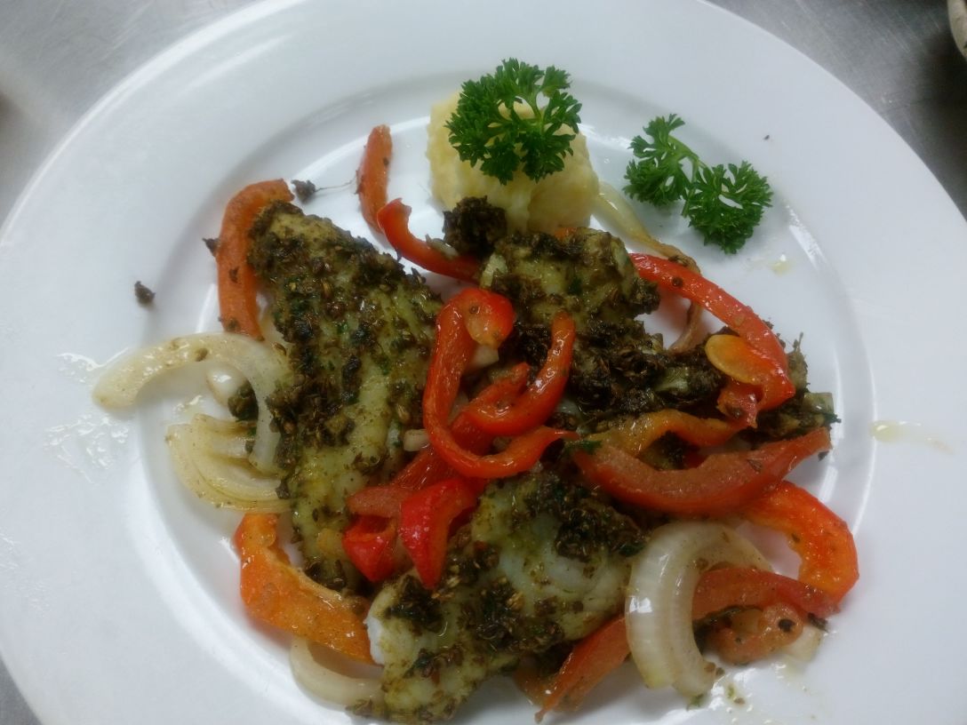 DIY Chermoula Baked white fish with Pomme puree